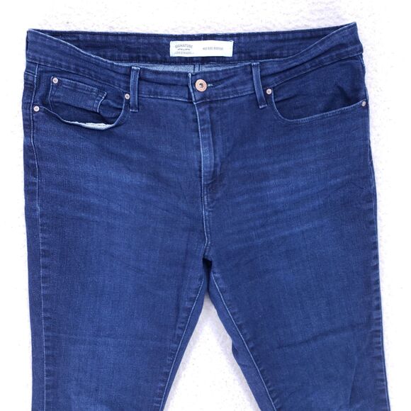 Levis Signature Jean Denim Cotton Women SZ 14 Blue Straight Stretch VTG Mid Rise - Picture 2 of 14